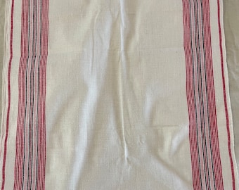 Vintage unused kitchen toweling fabric red stripes 65 1/2”x17”