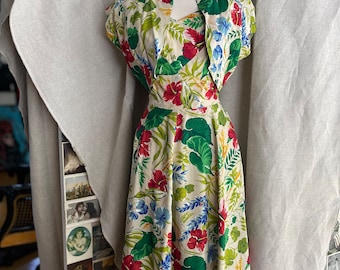 Vintage Hawaiian 1940s  dress designer silk dress with matching bolero Watumull’s and Leilani rare