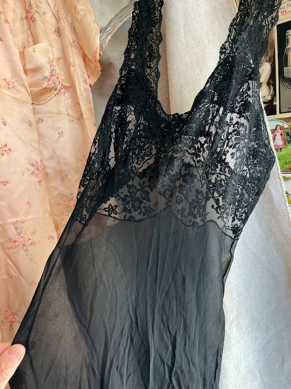 Vintage silk slip chantilly lace slip dress Saks … - image 1