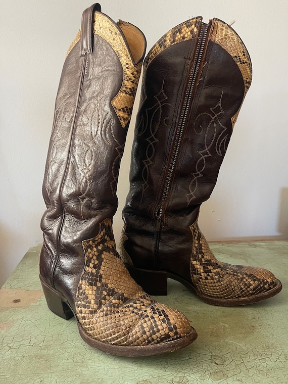 Justin Cowgirl Boots Small Size Snakeskin and Leather - Etsy display picture 3