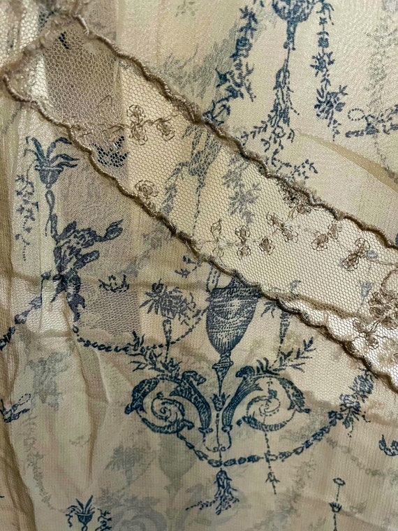 40s nightgown dress sheer blue and white small/me… - image 7