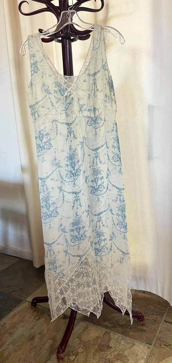 40s nightgown dress sheer blue and white small/me… - image 9