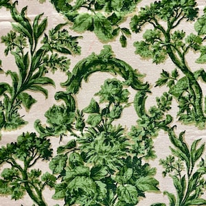 60s fabric green flower linen screen printed Savalux designer