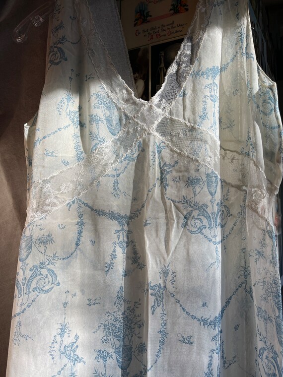 40s nightgown dress sheer blue and white small/me… - image 4