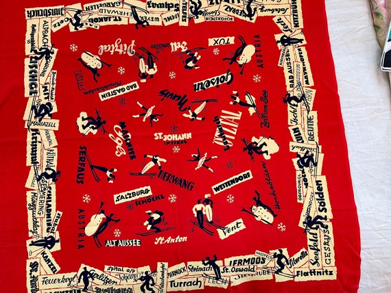 1950 1940 vintage novelty print Austria ski scarf