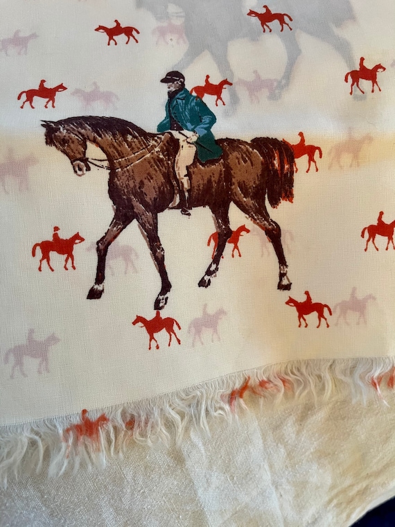 Vintage 50s silk scarf equestrian orange horse sh… - image 2