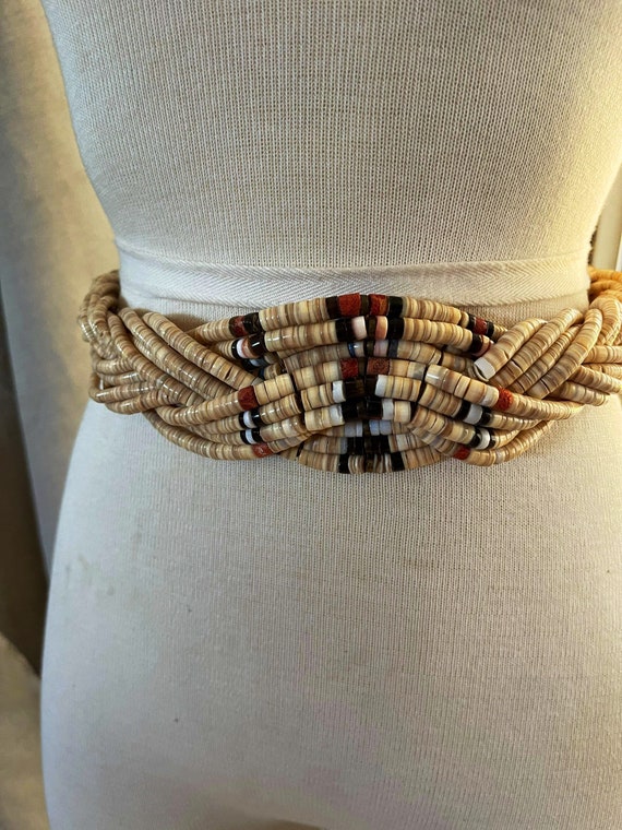 Vintage 70s handmade belt heishi shell braided tie