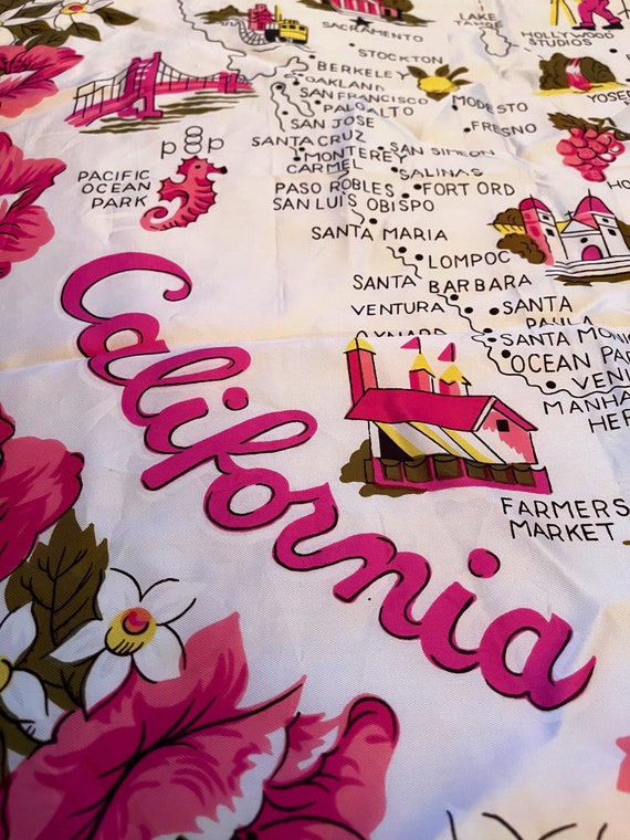 1950 vintage California map scarf and attractions