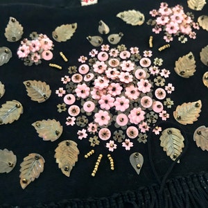 50s beaded top size small blouse fringed and pink flowered blouse knit rockabilly free shipping