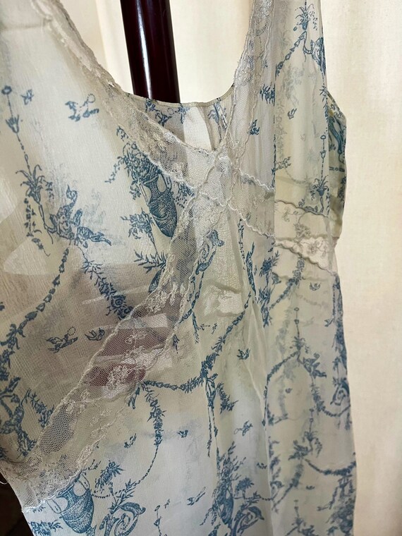 40s nightgown dress sheer blue and white small/me… - image 2