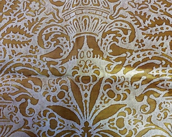 Fortuny-Like Green Silver Gold Handprinted Cotton Damask Venetian fabric BTYard 