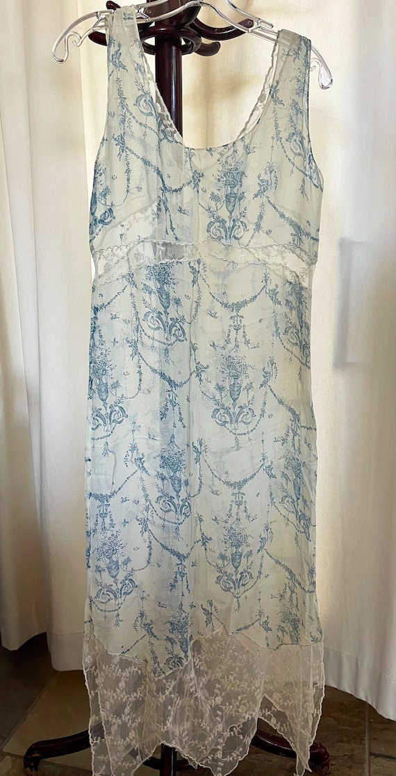 40s nightgown dress sheer blue and white small/me… - image 1