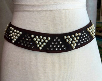 Vintage 50s belt embellished belt pearls and rhinestones