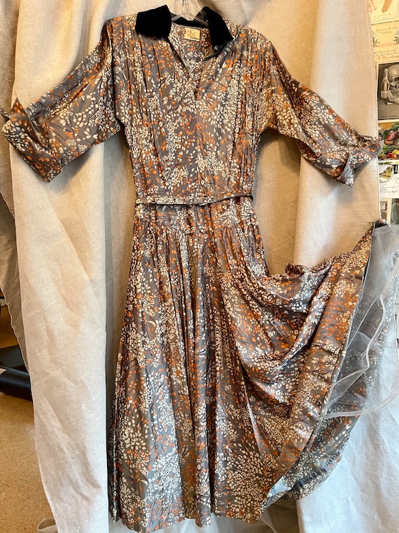 Vintage designer taffeta dress with matching belt… - image 1