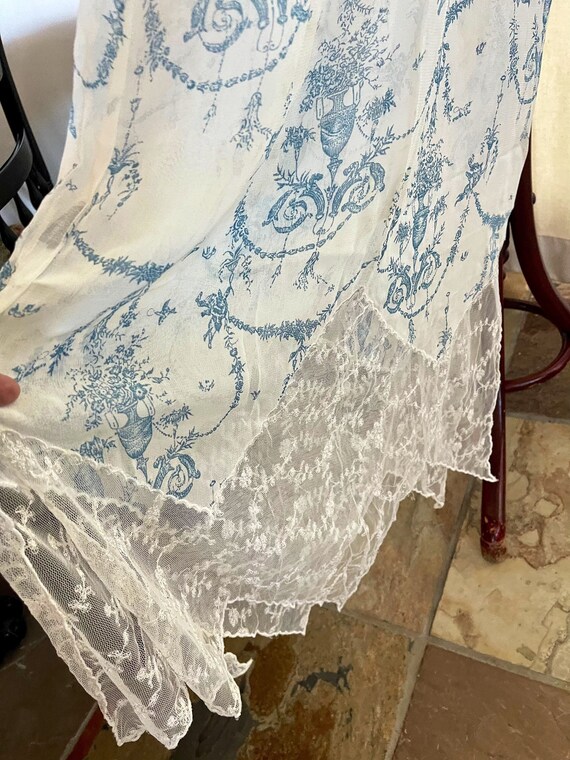 40s nightgown dress sheer blue and white small/me… - image 5