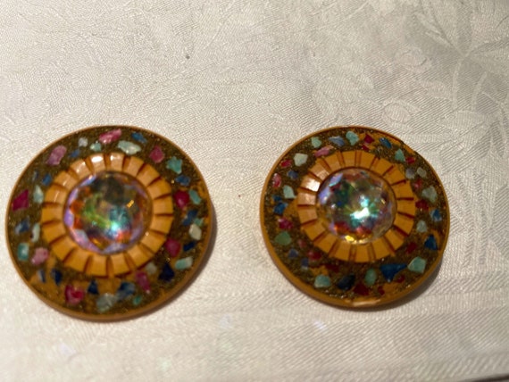 Vintage Bakelite clip on earrings iridescent and … - image 2