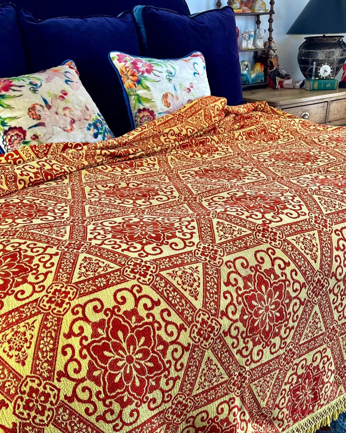 Bates Bedspread Vintage 1970s Double Size Orange and Yellow Etsy