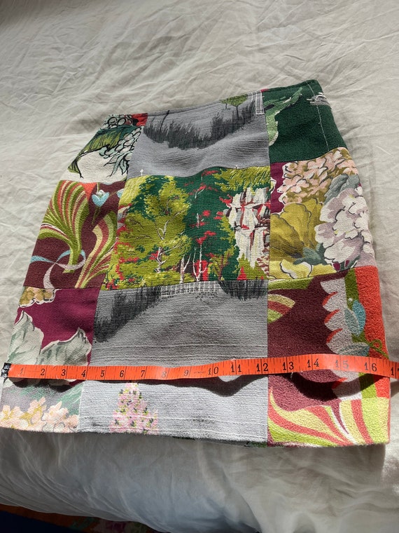 Todd Oldham patchwork barkcloth skirt 7 times sev… - image 9