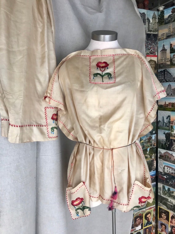 Art Deco lingerie two piece cream silk hand embroi