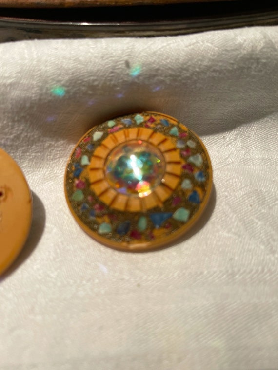 Vintage Bakelite clip on earrings iridescent and … - image 5
