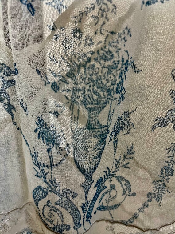 40s nightgown dress sheer blue and white small/me… - image 3