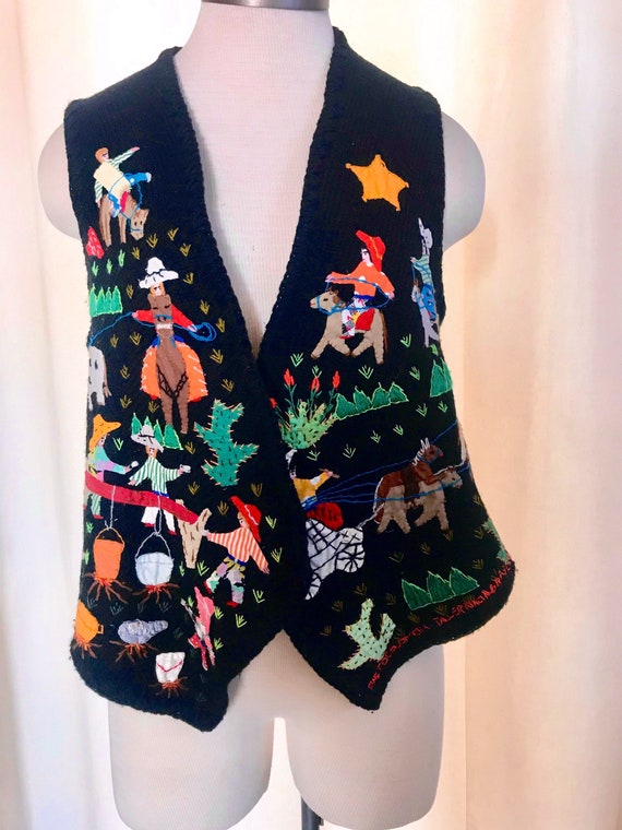 Vintage hand madefolk art vest  appliqué New York 