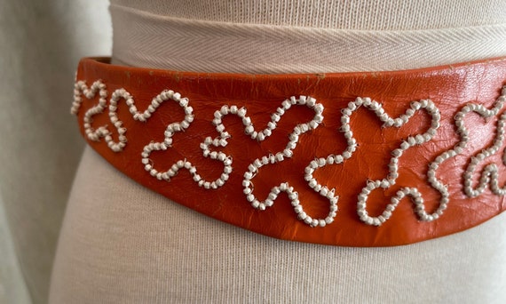 Vintage 1950s designer orange leather belt with h… - image 2