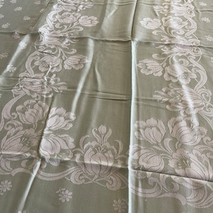 Mid century 60s tablecloth damask unused light green