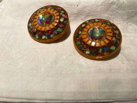 Vintage Bakelite clip on earrings iridescent and … - image 6