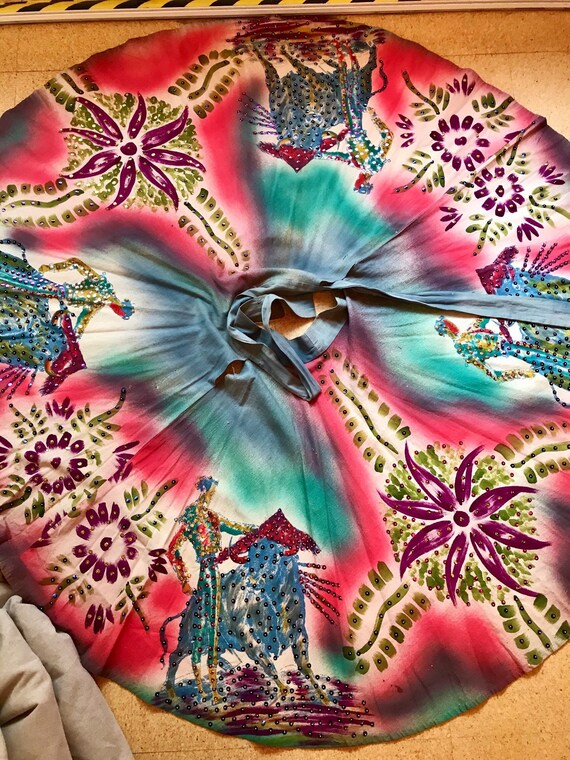 1950 vintage skirt Mexican hand painted and sequin