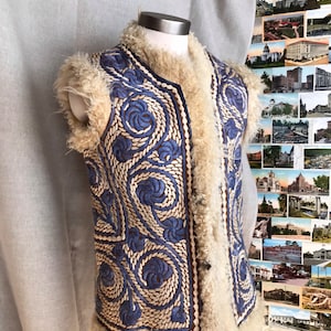 Rich hippie vest embroidered sheep skin afghani vest unisex small penny lane