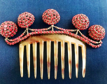 Antique French hair comb 1920s art nouveau garnet made in france  wedding bride boho chic free shipping