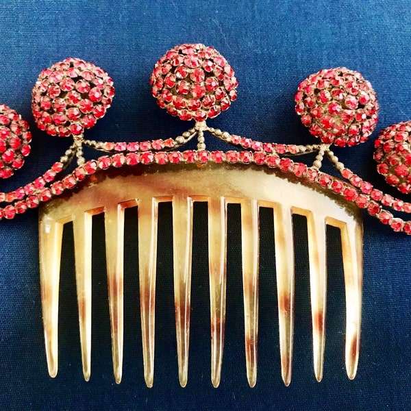 Antique French hair comb 1920s art nouveau garnet made in france  wedding bride boho chic free shipping