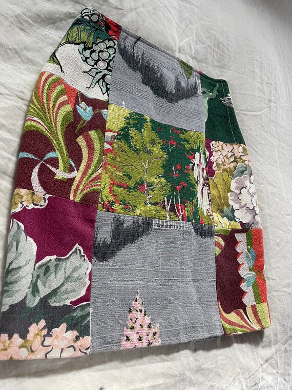 Todd Oldham patchwork barkcloth skirt 7 times sev… - image 2