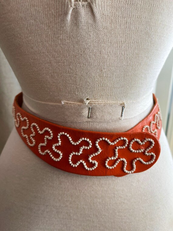 Vintage 1950s designer orange leather belt with h… - image 3