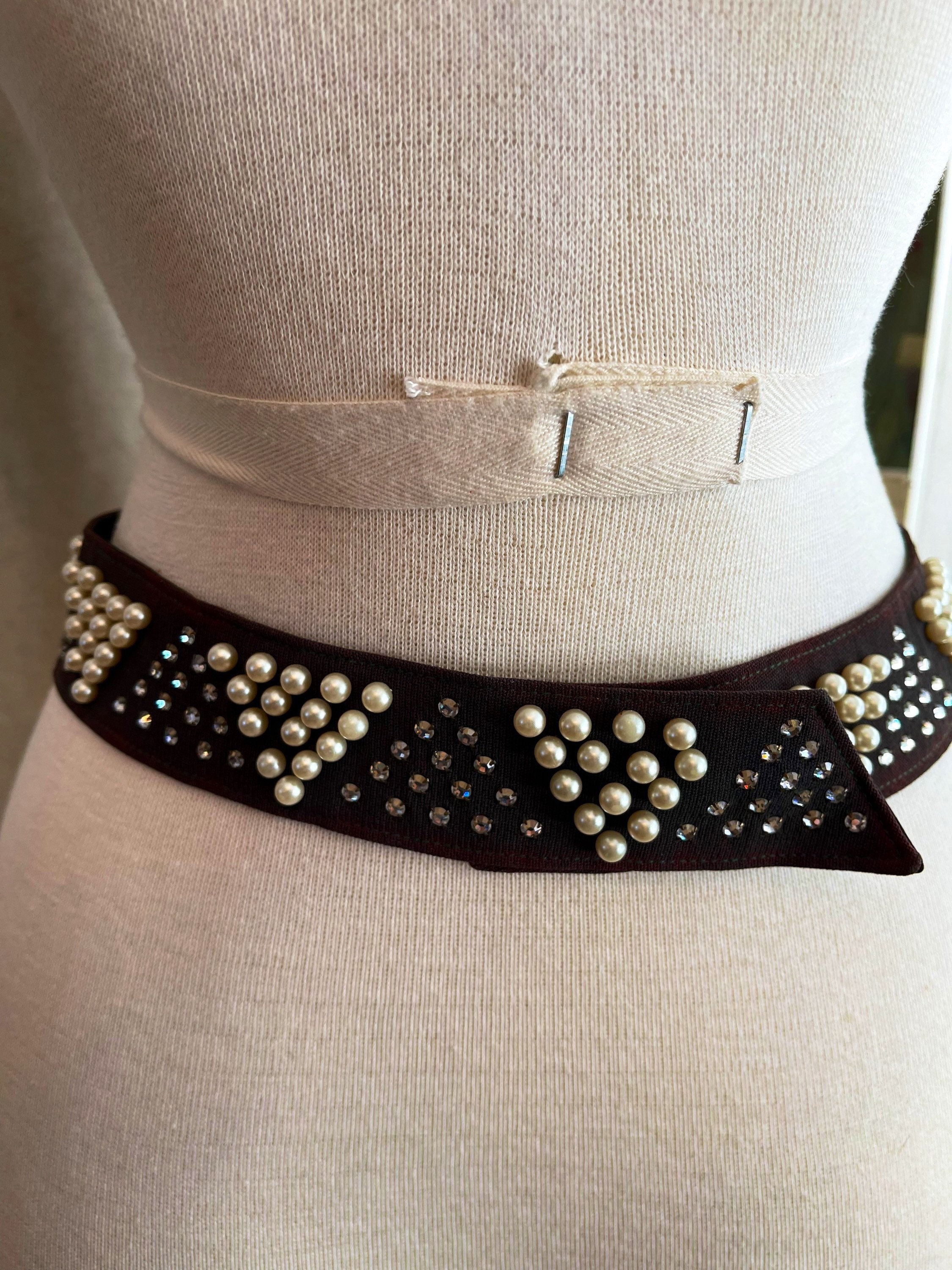 Vintage 50s Belt Embellished Belt Pearls and Rhinestones - Etsy
