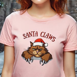 Santa Claws Cat Christmas Shirt – Funny Xmas Cat Lover Tee – Cute Holiday Pun Gift for Him & Her