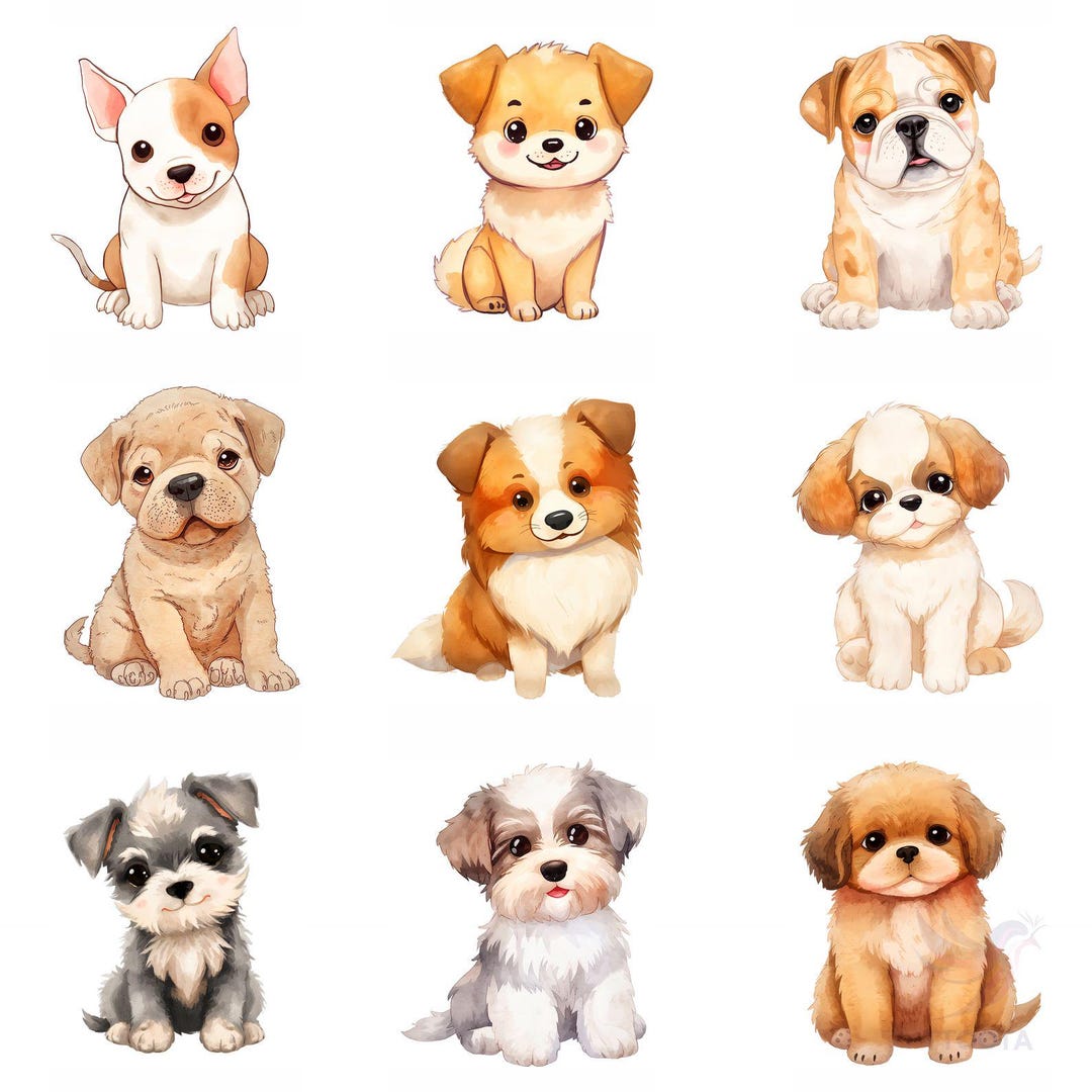 10 Watercolor Puppy Clipart: Dog Breeds PNG Bundle (digital Download ...