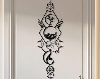 4 Elements Metal Wall Art | Vertical Wall Decor | Air, Water, Earth, Fire Elements Signature