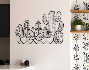 Cactus in the Pot Metal Wall Art | Large Rustic Wall Hanging For Living Room | Southwestern Home Gift