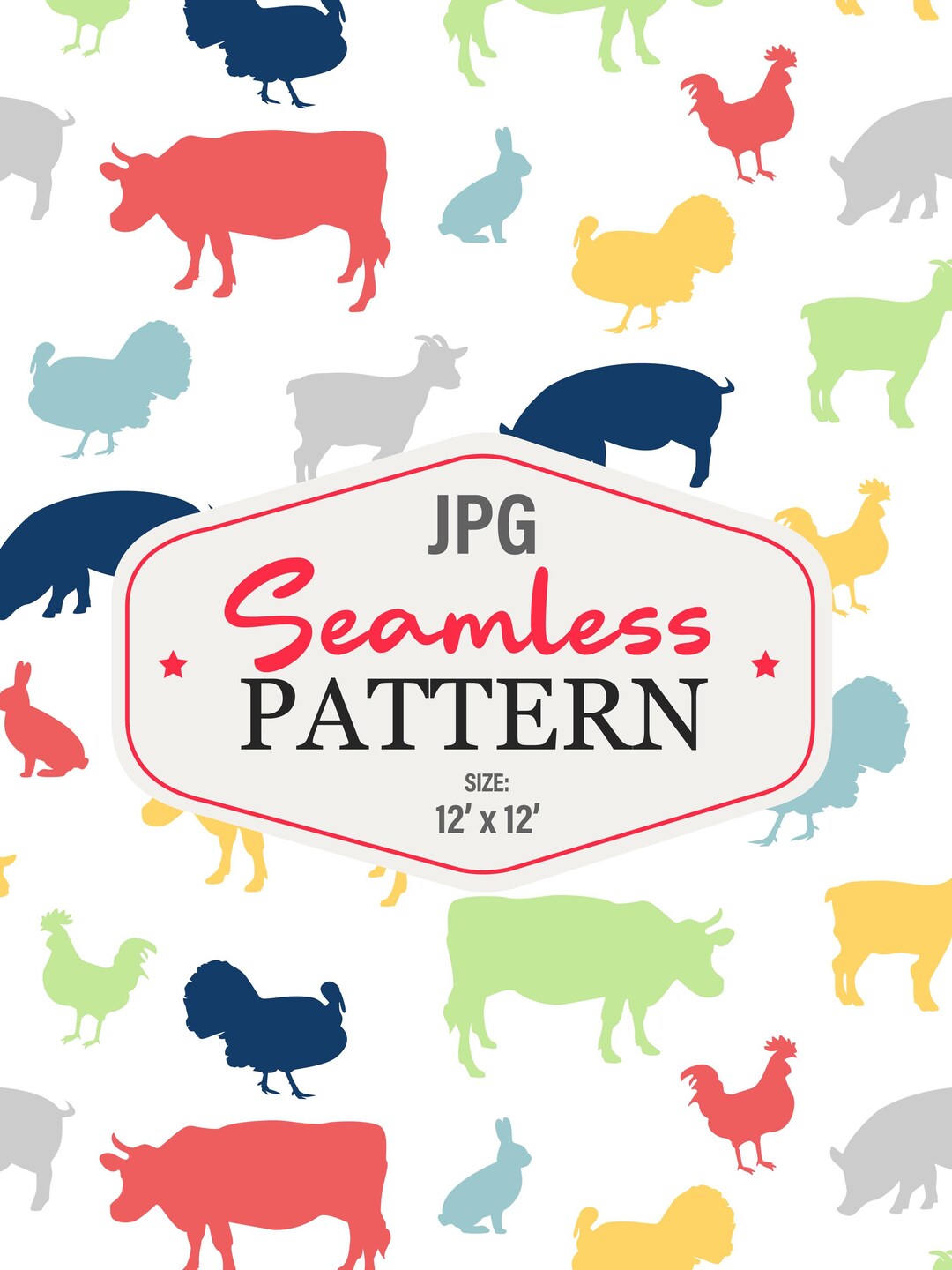 Colorful Farm Animals Seamless Pattern : Hand-drawn Repeat Design ...