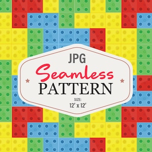 Seamless Pattern with Colorful Toy Bricks, Building Blocks : Hand-Drawn Repeat Design (Digital Download)