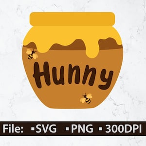 Hunny Pot, Cute Honey Jar Clipart, Winnie the Pooh Cut File, Honey Pot, Pot of Hunny SVG PNG (Digital Download)  Bear, Baby Shower Graphic