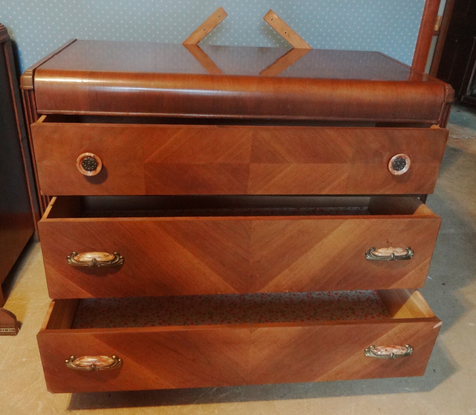 Antique Art Deco Waterfall Dresser With Mirror And Bakelite Etsy