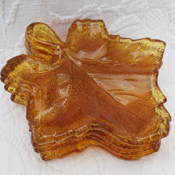 VINTAGE Smith Glass Amber Glass Stacking Leaf Dishes