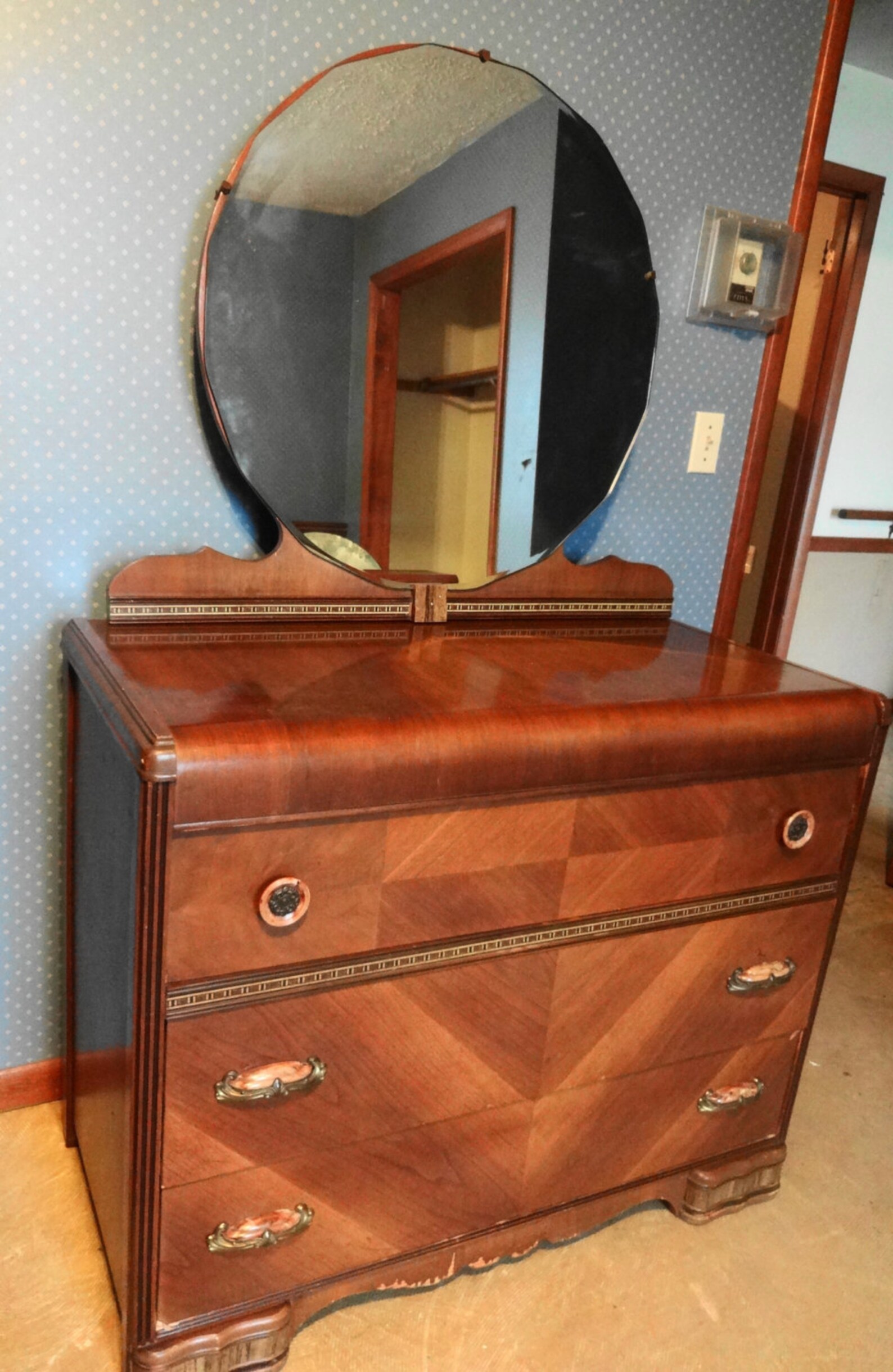 Antique Art Deco Waterfall Dresser With Mirror And Bakelite Etsy