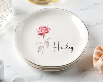 Personalisierte Geburt Blume Schmuckstück Teller, kundenspezifische Aquarell Blumen Ring Schale, Geburtstag Schmuckschale, Hochzeit Brautjungfer Geschenk, Weihnachtsgeschenke