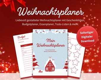 Planificador navideño en alemán para imprimir y disfrutar de un Adviento sin estrés, PDF, lista de verificación navideña, lista de regalos, descarga instantánea.