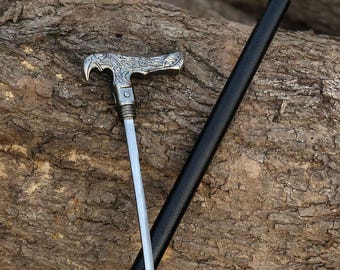 Dragon Head Brass Handle Walking Cane: Nordic Viking Style Wooden Shaft Stick