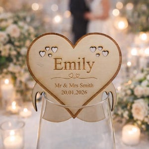 Personalized Laser Cut Wedding Place Card Heart | Fits All Glasses | Wine Glass Name Tag | Digital Download svg dxf ai pdf